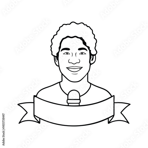 Host Avatar Smiling Cartoon Announcer Line Art.