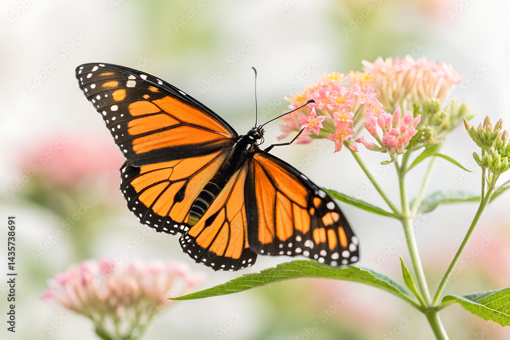 Monarch Butterfly on Pink Flowers Monarch Butterfly on Pink Flowers