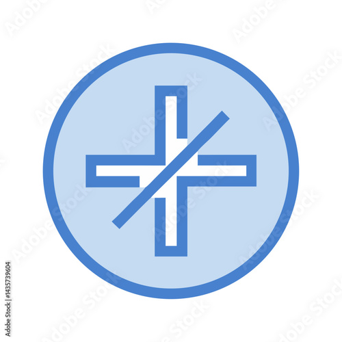 Blue plus sign with strikeout inside light blue circle