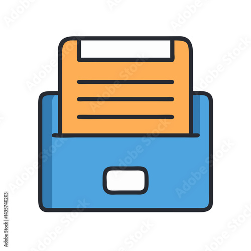 Blue file cabinet with orange documents illustration graphic
