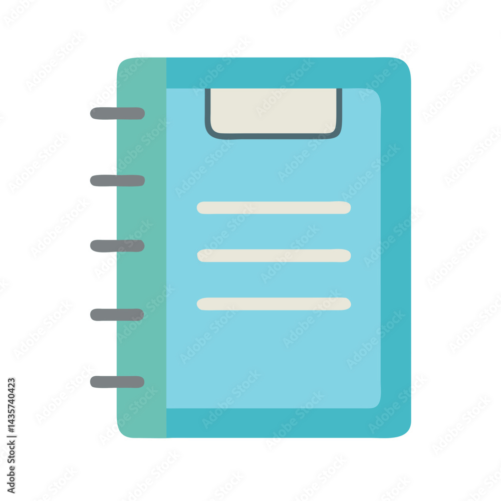 Blue notepad with blank lines, flat graphic style illustration Blue notepad with blank lines, flat graphic style illustration