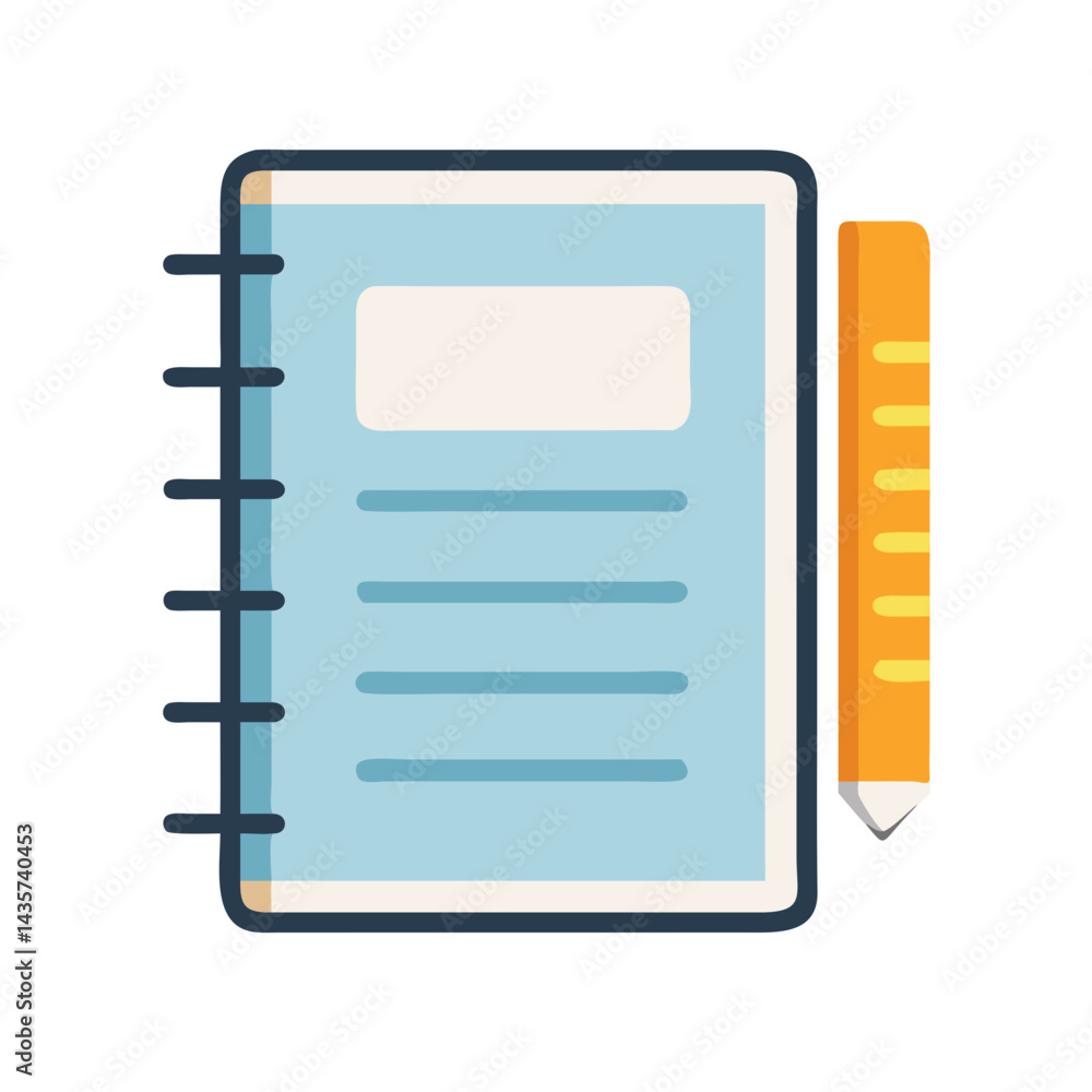 Flat vector illustration of a notebook with pencil Flat vector illustration of a notebook with pencil