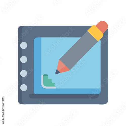 Digital drawing tablet with stylus flat illustration design