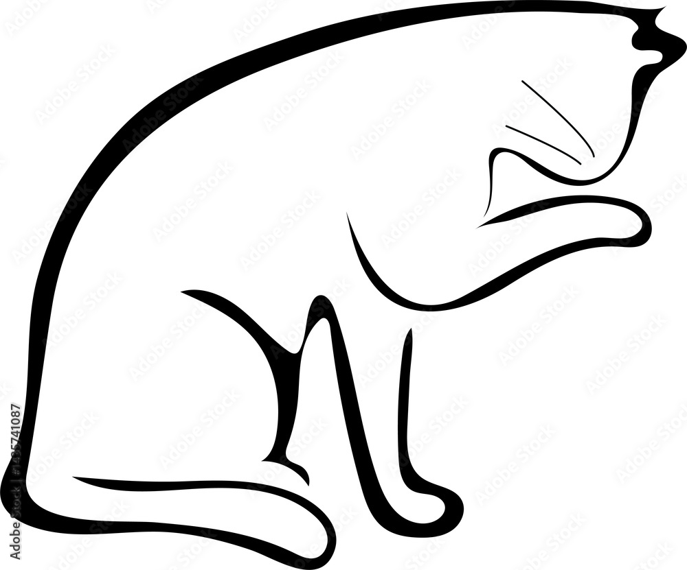 Obraz premium Cat washes silhouette vector illustration