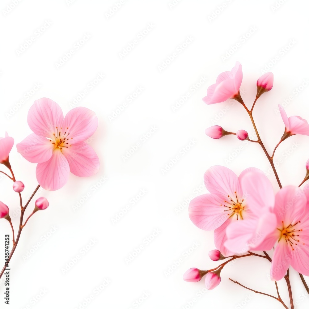 Delicate Pink Cherry Blossoms on White Background Highlighting Spring's Beauty Delicate Pink Cherry Blossoms on White Background Highlighting Spring's Beauty