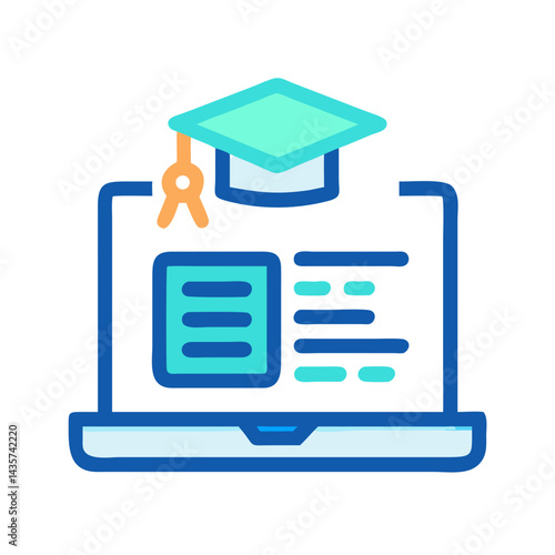 Online learning concept with laptop and graduation cap icon