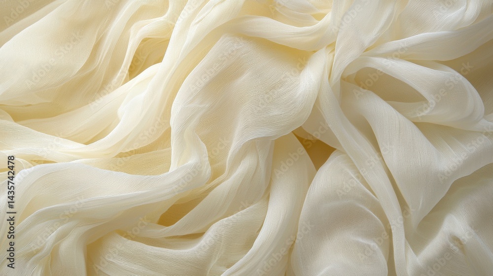 A close-up view of a soft, flowing, and delicate white fabric. A close-up view of a soft, flowing, and delicate white fabric.