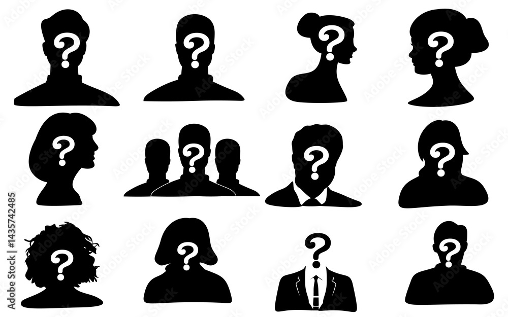 people with question mark icon bussiness man and female face vector people with question mark icon bussiness man and female face vector