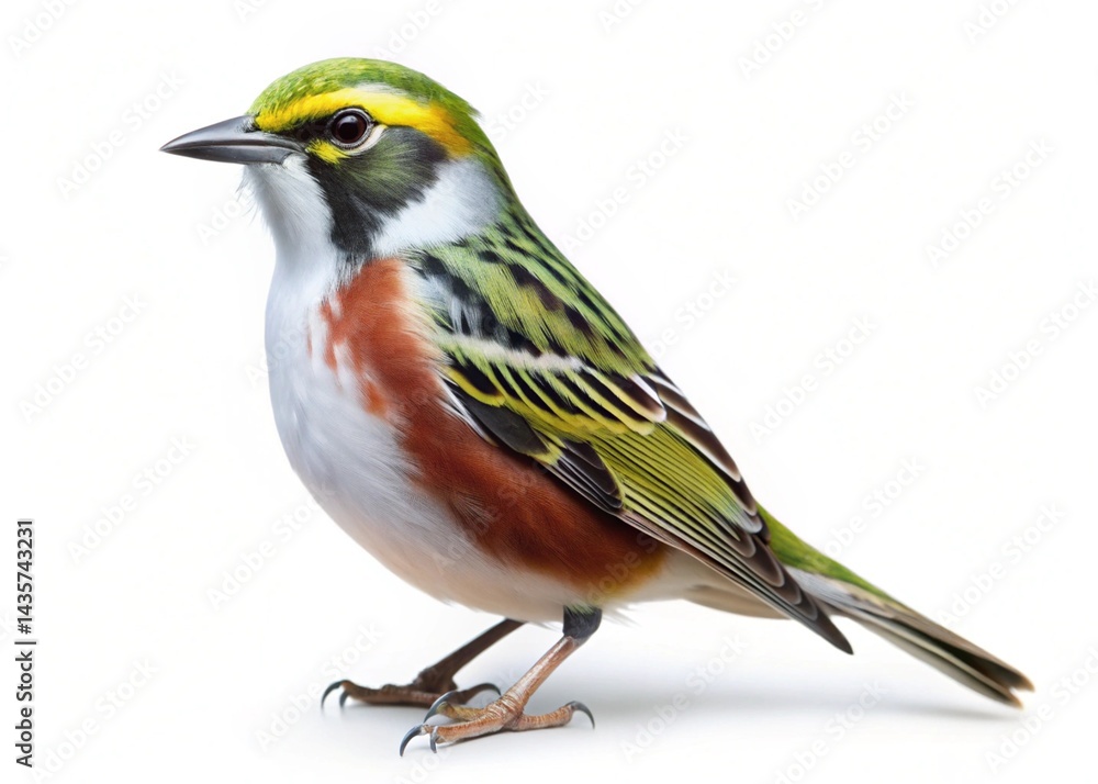 Fototapeta premium chestnut sided warbler isolated on white background