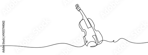 Continuous line, violin, classical musical instrument hand drawn line drawing illustration, vector, transparent background.