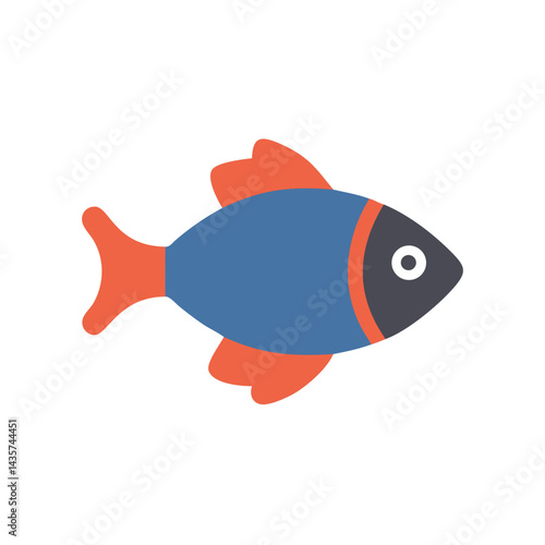 Isolated flat design vector illustration of colorful cartoon fish