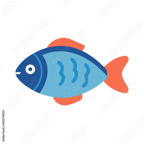 Stylized Flat Fish Illustration with Blue and Orange
