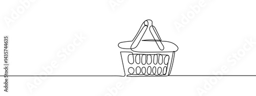 Continuous line, shopping basket, supermarket, online shopping concept hand drawn line drawing illustration, vector, transparent background.
