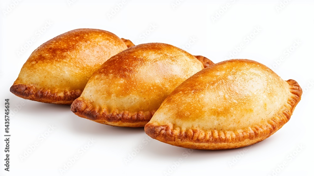 Three Golden Brown Pastries on White Background Three Golden Brown Pastries on White Background