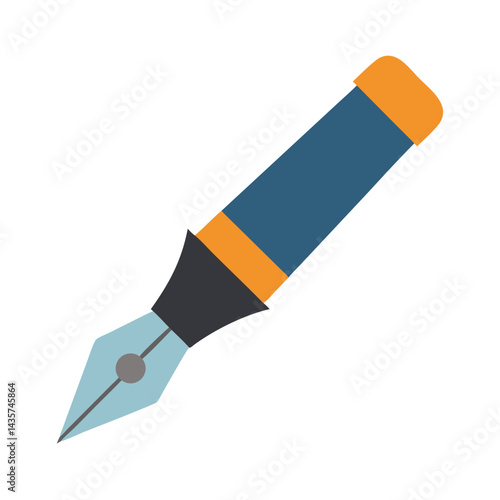 Stylish flat vector fountain pen illustration on black background