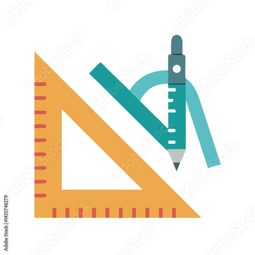Geometric design illustration of drafting tools on a black background