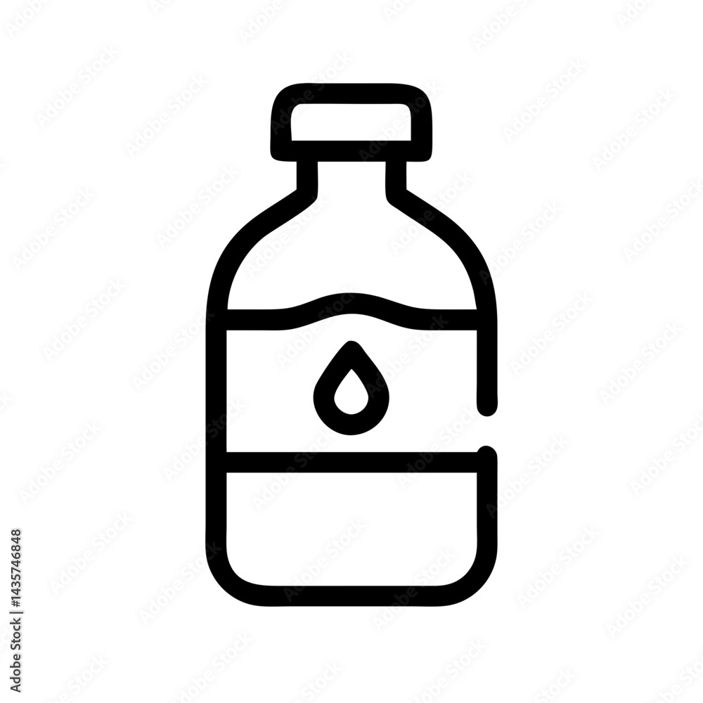 An artistic monochrome line icon depicting a water bottle filled with a refreshing liquid, perfect for representing hydration and wellness concepts. An artistic monochrome line icon depicting a water bottle filled with a refreshing liquid, perfect for representing hydration and wellness concepts.