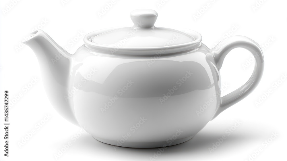 Elegant white ceramic teapot on a clean background, perfect for tea service Elegant white ceramic teapot on a clean background, perfect for tea service