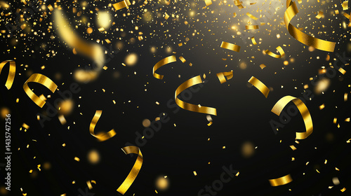 Festive falling gold confetti overlay on black background for holiday events, parties, and celebrations.