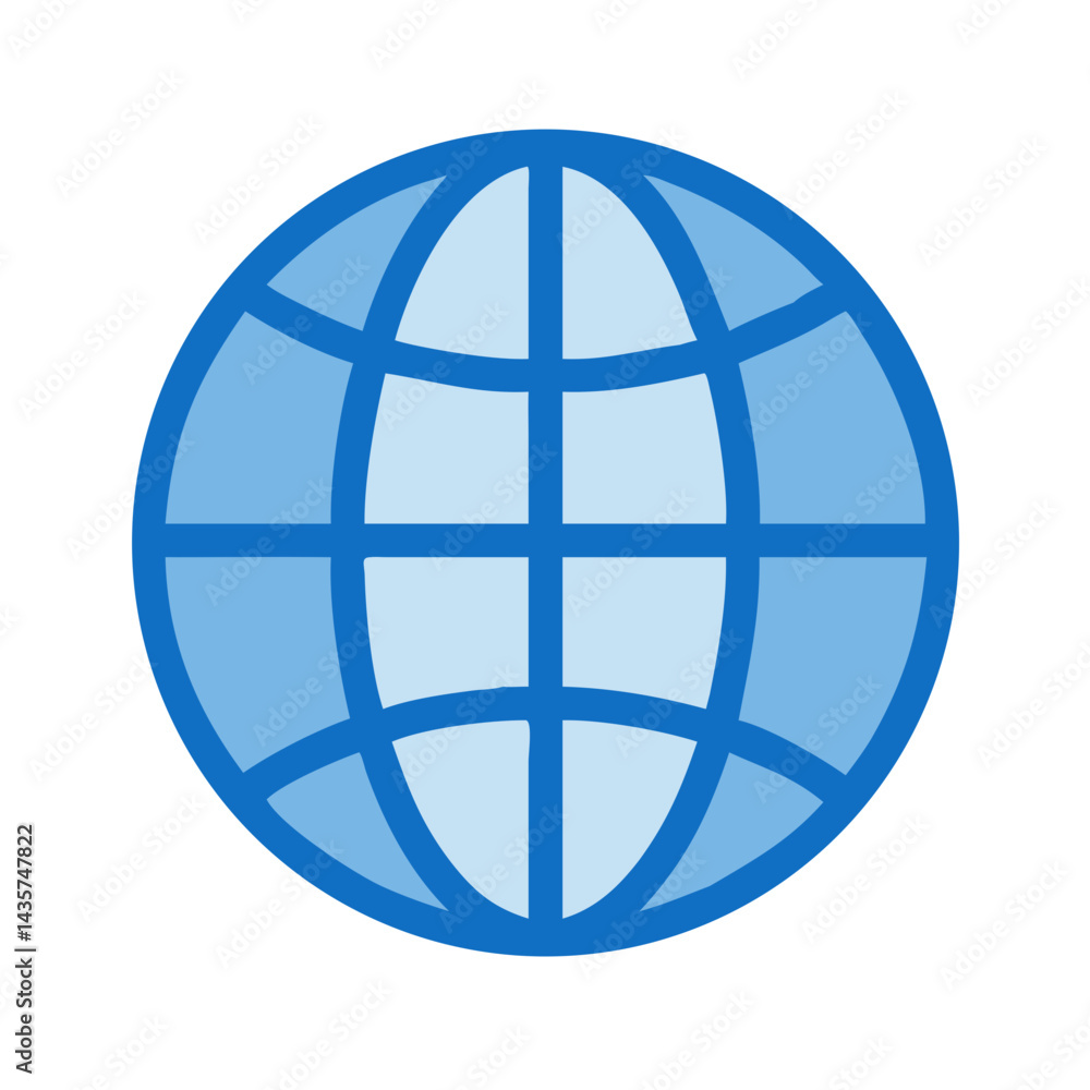 Stylized blue globe icon on black background, global connectivity Stylized blue globe icon on black background, global connectivity