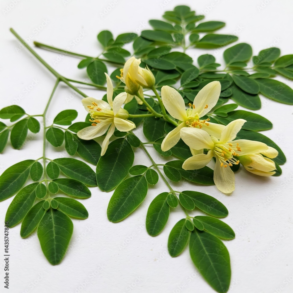 Fototapeta premium Edible moringa flower over white backgrokund