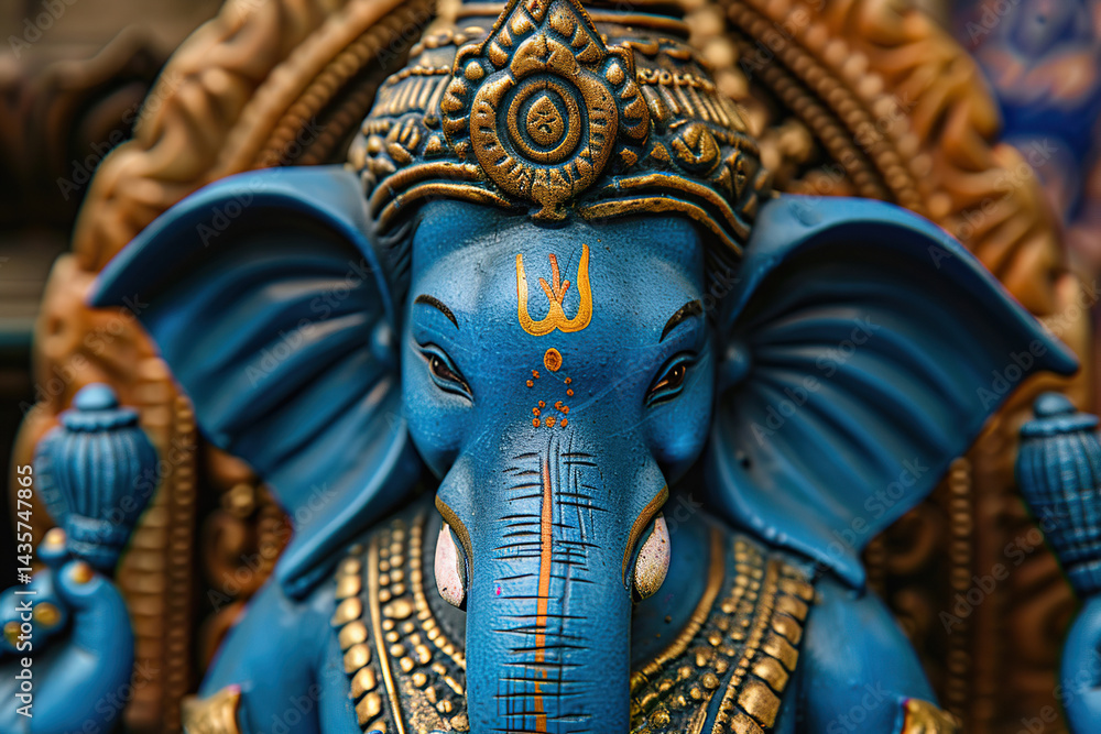 Obraz premium Bright holiday composition for happy Ganesh Chaturthi, abstract vivid composition consists of fictional unreal fantastic vision on background