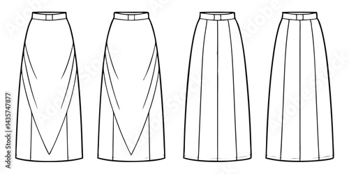 Vector of Slit Skirt Silhouette – Women’s Fashion Skirt Styles, Midi and Long Skirts, Casual and Elegant Outfits, Female Dress Shapes, Minimalist Line Art