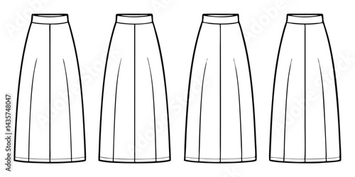 Vector of Slit Skirt Silhouette – Women’s Fashion Skirt Styles, Midi and Long Skirts, Casual and Elegant Outfits, Female Dress Shapes, Minimalist Line Art