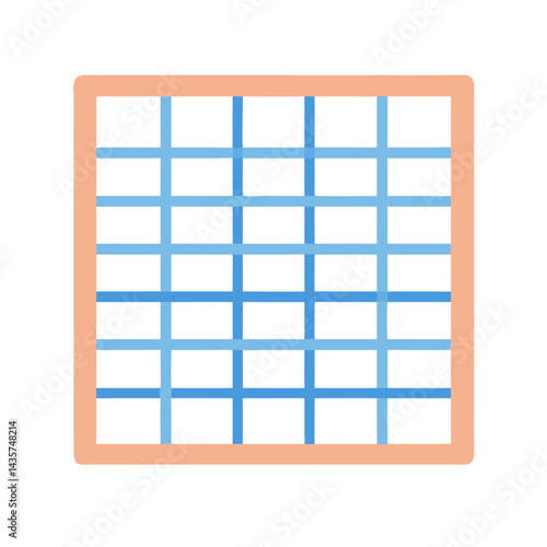 Minimalist peach frame with blue grid on black background