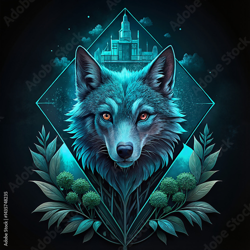 Obraz na płótnie Artistic wolf portrait with intricate design against a dark background w salonie
