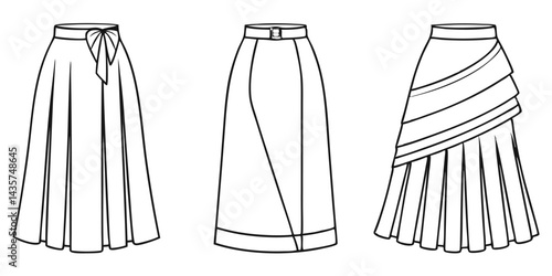 Vector of Slit Skirt Silhouette – Women’s Fashion Skirt Styles, Midi and Long Skirts, Casual and Elegant Outfits, Female Dress Shapes, Minimalist Line Art