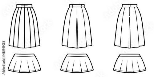 Vector of Slit Skirt Silhouette – Women’s Fashion Skirt Styles, Midi and Long Skirts, Casual and Elegant Outfits, Female Dress Shapes, Minimalist Line Art