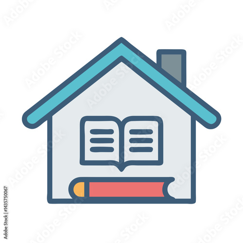 Icon of house with a book inside, education concept