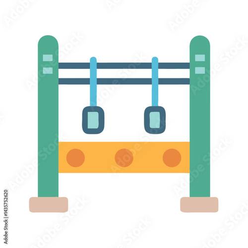 Teal playground equipment with ladder and orange dots design