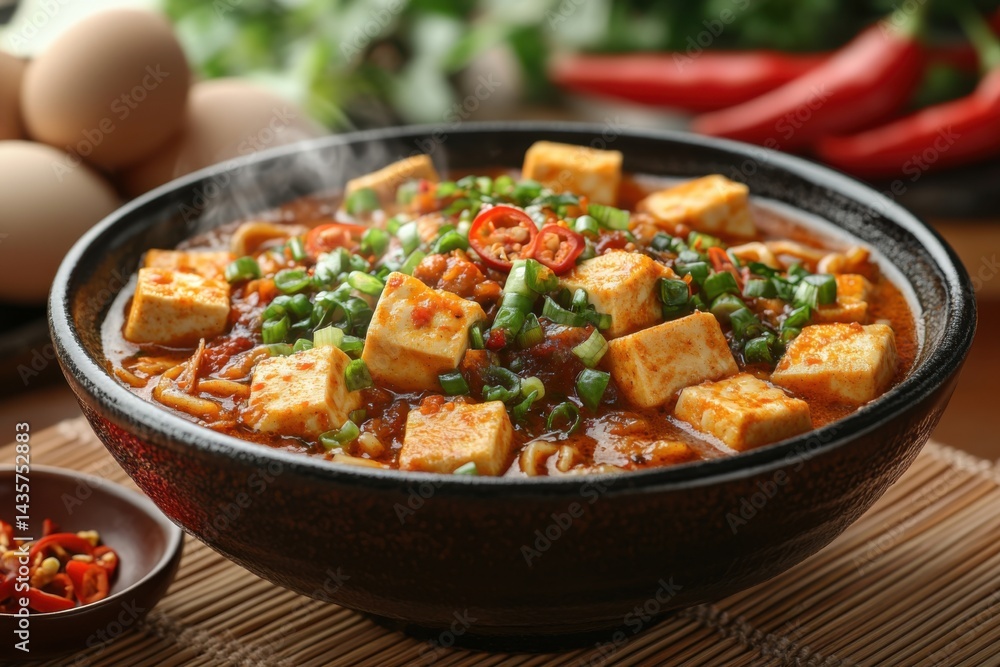 Spicy Tofu Noodle Dish with Fresh Vegetables and Herbs Spicy Tofu Noodle Dish with Fresh Vegetables and Herbs