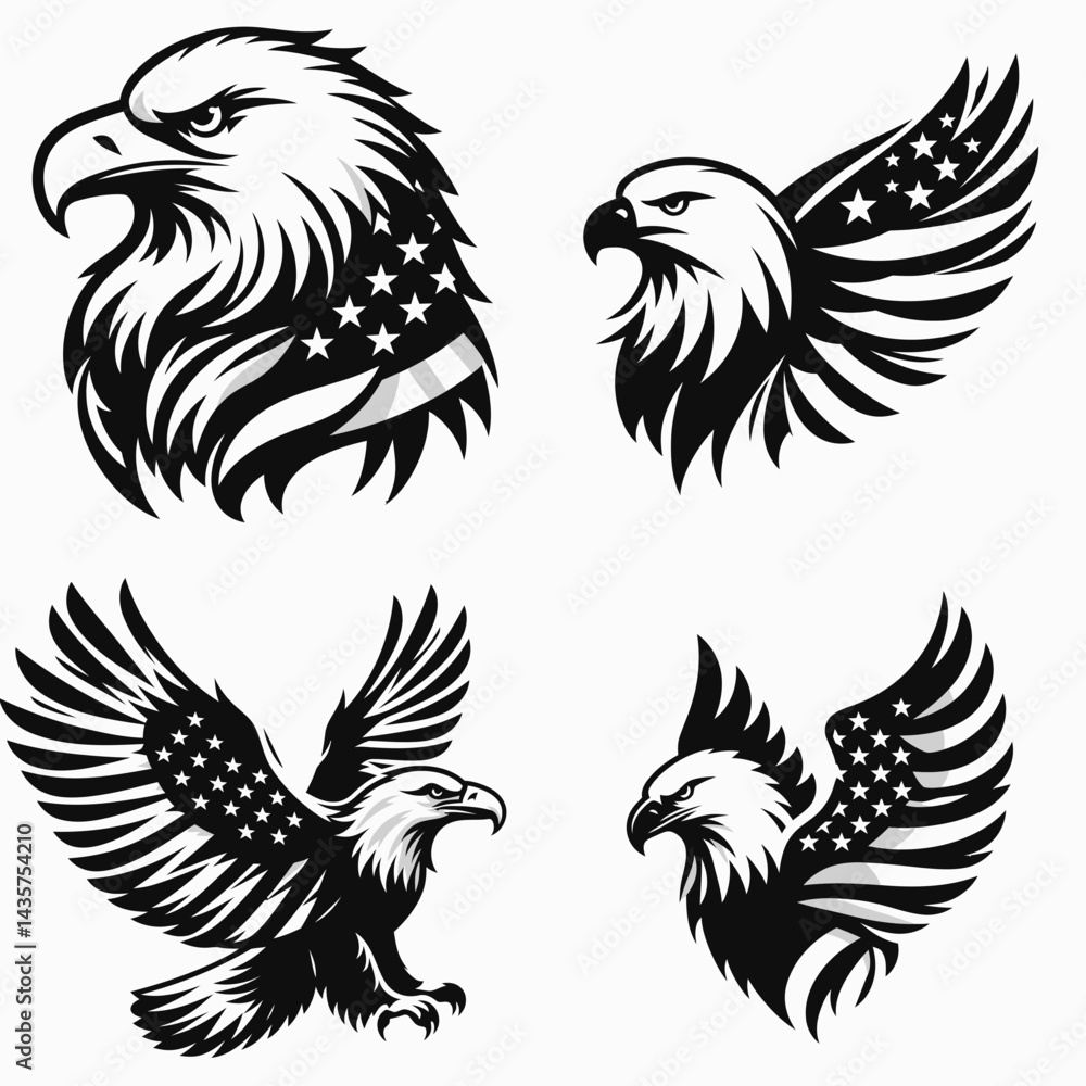 Bald eagle with American flag print on wings shaped like a subtle flag. 4th of july Independence Day patriotic Clipart. Bald eagle with American flag print on wings shaped like a subtle flag. 4th of july Independence Day patriotic Clipart.