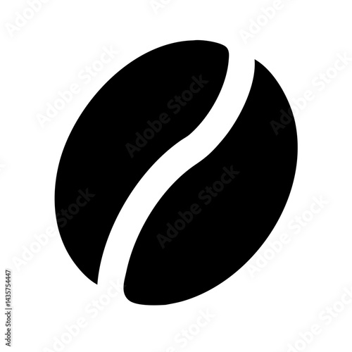 A stylized black coffee bean, perfect for a logo or design element. The bean is smooth with a prominent central crease