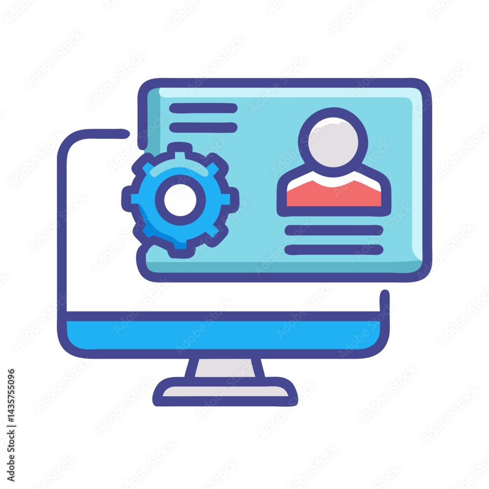 Computer screen with settings gear and user profile graphic Computer screen with settings gear and user profile graphic