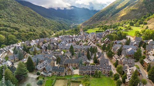 Obraz na płótnie Aerial view of the charming Garos village in Catalonia, Spain w salonie