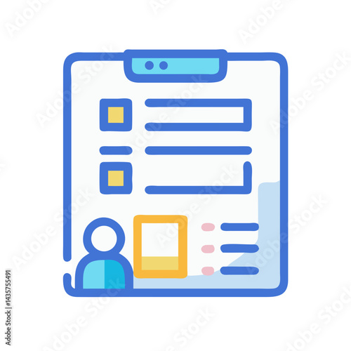 Digital document clipboard with person icon and questionnaire marks