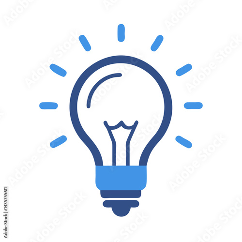 Blue light bulb icon emitting light on black background