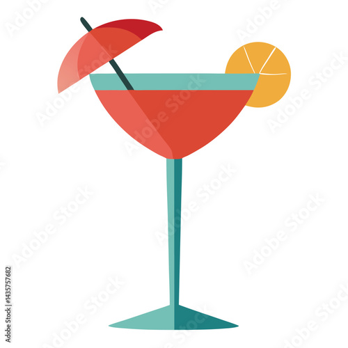 Cocktail glass with tiny umbrella inside on white background vector illustration