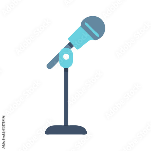Simple flat microphone on stand against black background.