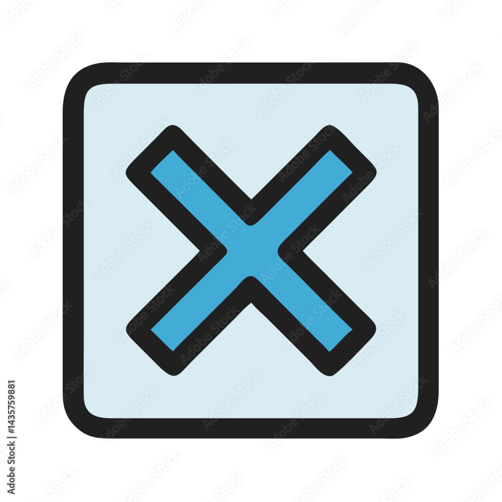 Obraz premium Blue cross mark icon inside rounded square box