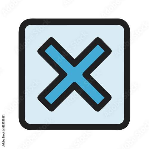 Blue cross mark icon inside rounded square box