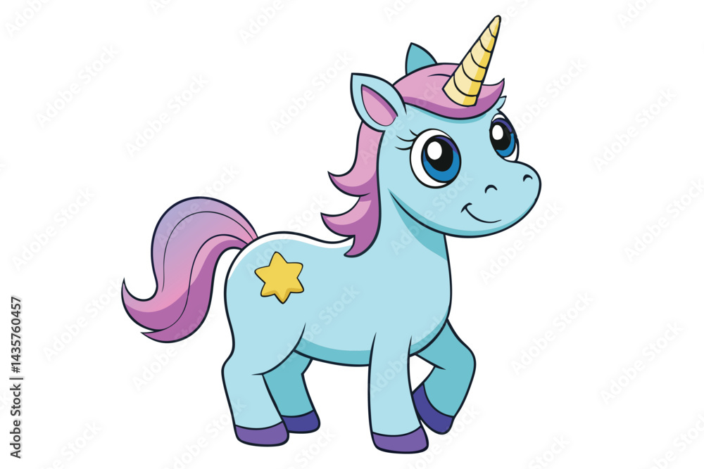 Fototapeta premium Cute cartoon character happy magic unicorn on white