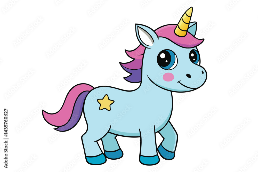 Cute cartoon character happy magic unicorn on white Cute cartoon character happy magic unicorn on white