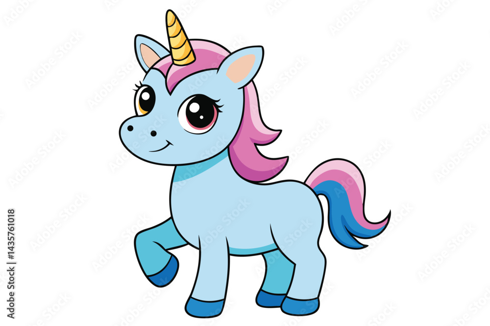 Cute cartoon character happy magic unicorn on white Cute cartoon character happy magic unicorn on white