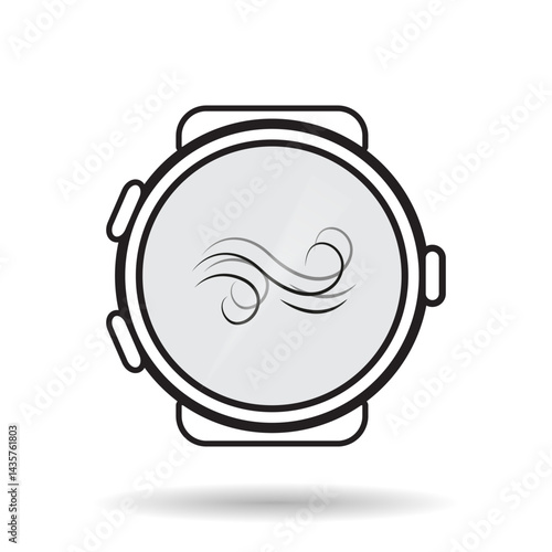 Windy Weather Icon on Smartwatch Screen, Minimal Flat Style Air Symbol