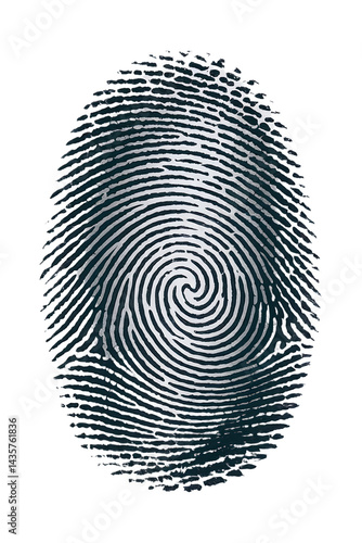 Black fingerprint with spiral pattern isolated on transparent background